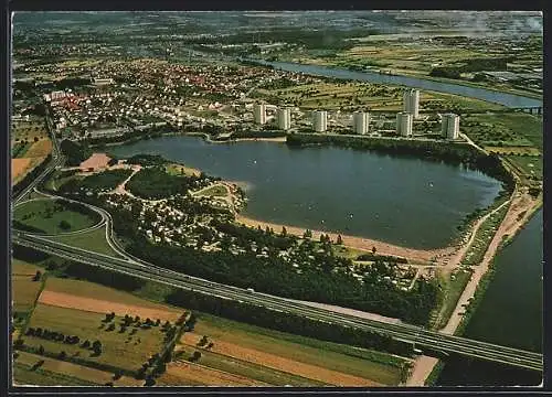 AK Mainaschaff, Ortsansicht mit Hochhäusern und Mainparksee