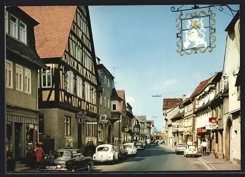 AK Obernburg am Main, Römerstrasse mit Eis-Café und Geschäften