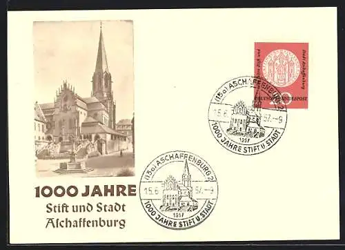 AK Aschaffenburg, Blick zur Kirche, 1000 Jahre Stift und Stadt Aschaffenburg 1957