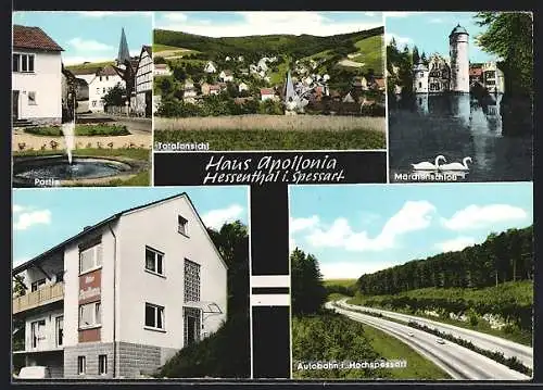 AK Hessenthal /Spessart, Hotel-Pension Haus Apollonia, Autobahn i. Hochspessart, Märchenschloss, Totalansicht