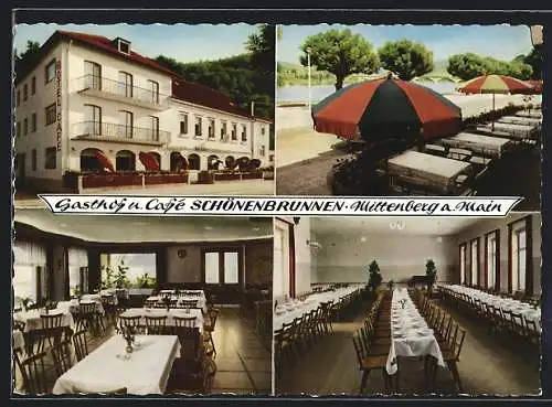 AK Miltenberg a. M., Gasthaus Schönenbrunnen, Innenansicht, Terrasse