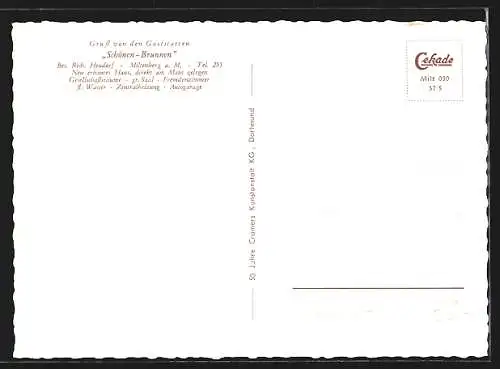 AK Miltenberg a. M., Gasthaus Schönenbrunnen, Innenansicht, Terrasse