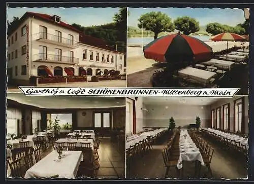 AK Miltenberg a. M., Gasthaus Schönenbrunnen, Innenansicht, Terrasse