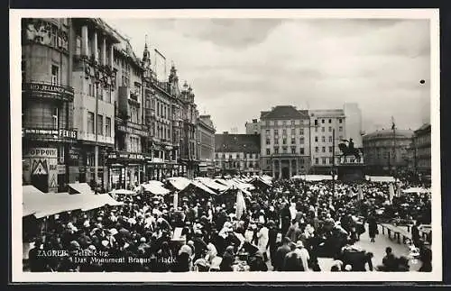 AK Zagreb, Jelacic trg. Das Monument Branus Jelacic