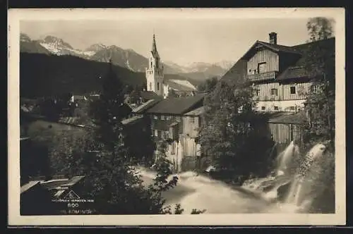 AK Schladming, Ortsansicht mit Dorfkirche und Schneealpe