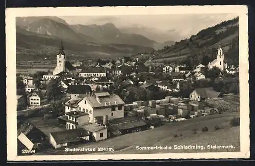 AK Schladming /Steiermark, Ortsansicht mit Stoderzinken