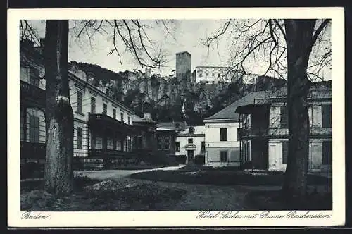 AK Baden, Hotel Sacher mit Ruine Rauthenstein