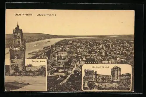 AK Andernach, Kurfürstl. Schloss, Runder Turm und Rhein