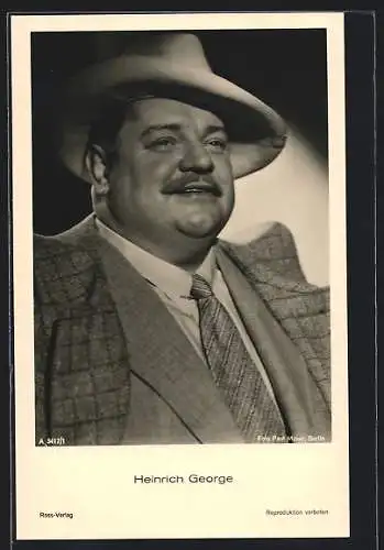 AK Heinrich George, Portrait des Schauspielers mit Hut
