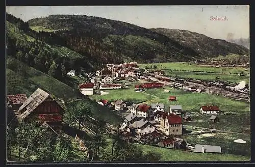 AK Selztal /Stmk., Ortsansicht mit grünen Bergen