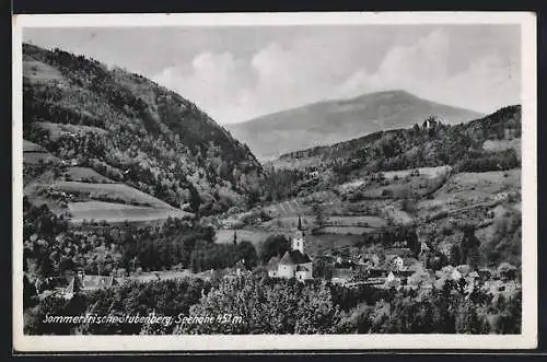 AK Stubenberg /Stmk., Ortsansicht mit bewaldeten Bergen