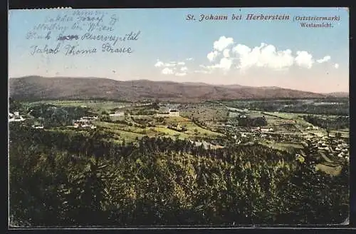 AK St. Johann bei Herberstein, Westansicht aus der Vogelschau