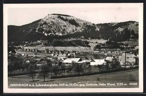 AK Grünbach a. d. Schneebergbahn, Ortsansicht gegen Hohe Wand