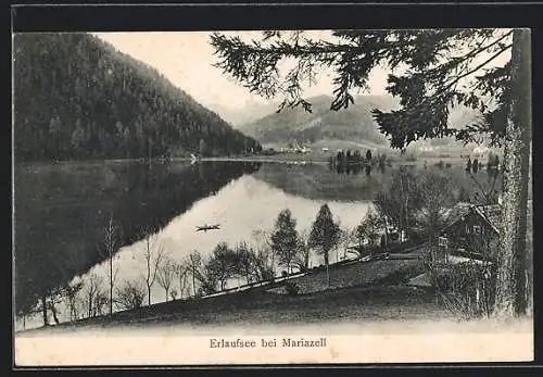 AK Erlaufsee bei Mariazell, See mit Ruderer