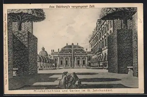 AK Salzburg, Mirabellschloss und Garten im 18. Jahrhundert