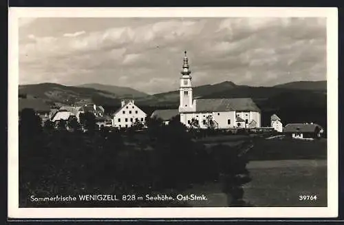 AK Wenigzell, Blick zur Kirche im Ort