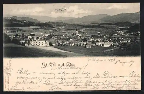 AK St. Veit a. d. Glan, Ortsansicht mit Bergpanorama
