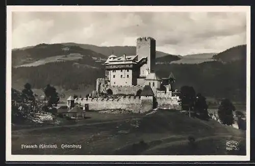 AK Friesach /Kärnten, Geiersburg vor Berghintergrund