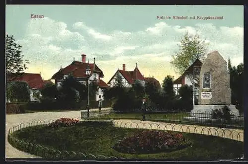 AK Essen, Kolonie Altenhof mit Kruppdenkmal