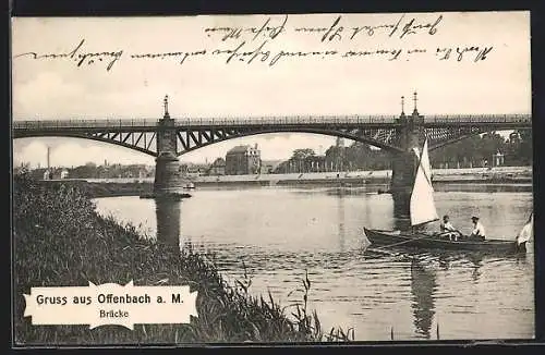 AK Offenbach a. M., Brücke mit Boot