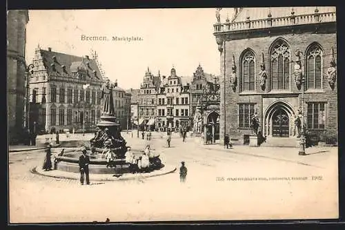 AK Bremen, Marktplatz mit Brunnen