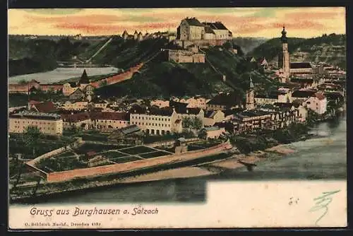 AK Burghausen / Salzach, Ortspanorama