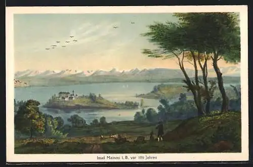 Künstler-AK Insel Mainau, Ansicht vom Ufer aus