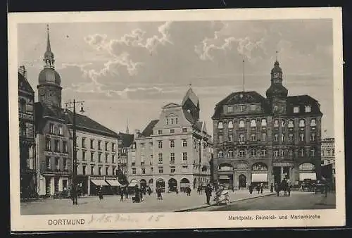 AK Dortmund, Marktplatz, Reinoldi- und Marienkirche