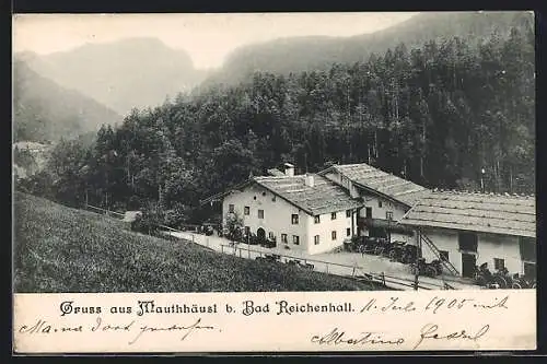 AK Mauthhäusl b. Bad Reichenhall, Blick auf Gaststätte und Wald
