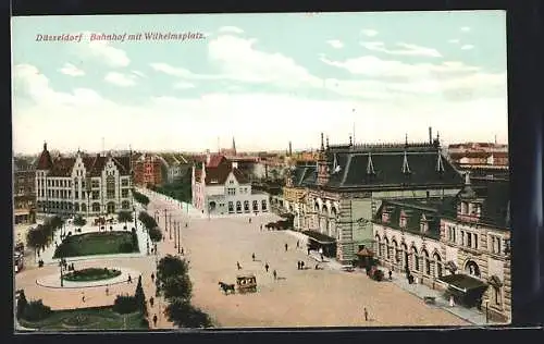 AK Düsseldorf, Bahnhof mit Wilhelmsplatz