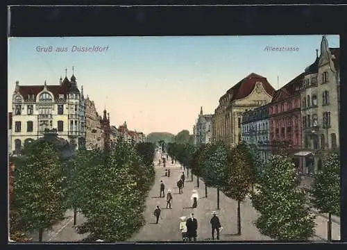 AK Düsseldorf, Alleestrasse mit Passanten