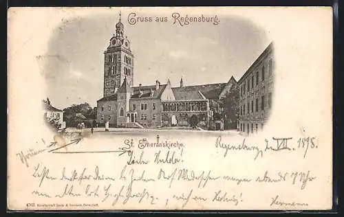 AK Regensburg, St. Emeranskirche mit Passanten
