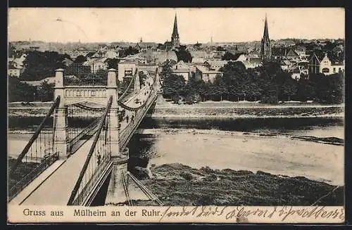 AK Mülheim an der Ruhr, Teilansicht mit Ruhr und Brücke