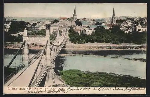 AK Mülheim an der Ruhr, Flusspartie mit Brücke