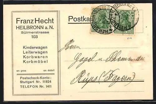 AK Heilbronn a. N., Kinderwagen und Korbmöbel Franz Hecht, Sülmerstrasse 103