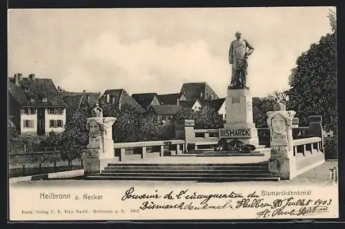 AK Heilbronn a. Neckar, Bismarckdenkmal mit Kränzen