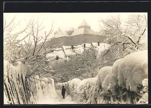 AK Augustusburg i. Erzgeb., Blick auf Schloss im Schnee