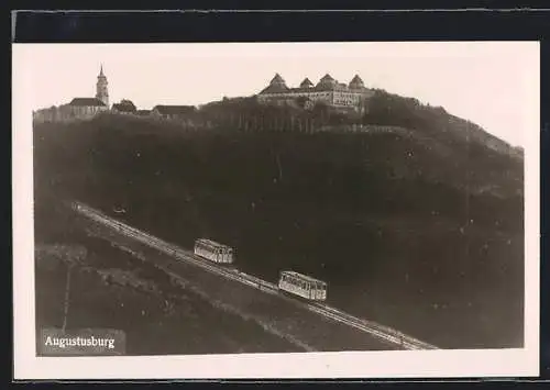 AK Augustusburg, Blick auf Schloss und Gleise