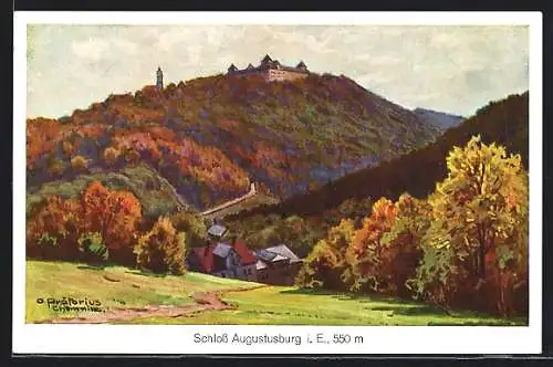 Künstler-AK Augustusburg, Blick zum Schloss Augustusburg