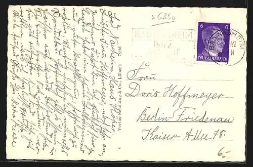 AK Bad Nauheim, Der grosse Sprudel bei Nacht