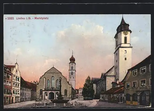 AK Lindau i. B., Marktplatz mit Gasthaus und Brunnen