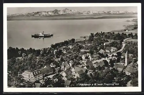 AK Friedrichshafen-Fischbach, Fliegeraufnahme, Teilansicht mit Bodensee, Dampfer