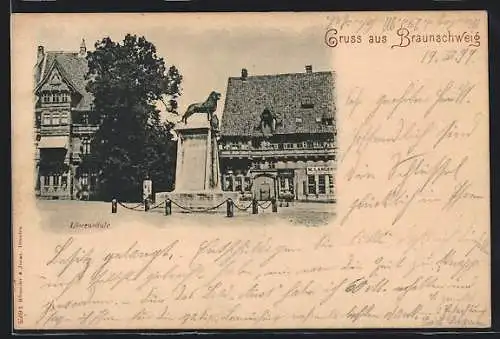 AK Braunschweig, Strassenpartie mit Löwensäule