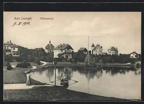 AK Herrmannsbad-Lausigk, Villenkolonie mit Teich