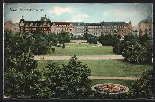 AK Riesa, Blick über den Kaiser Wilhelmplatz