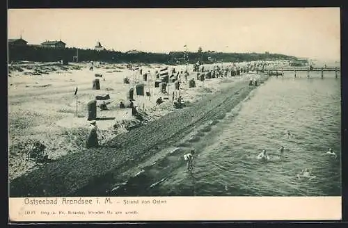 AK Arendsee i. M., Strand von Osten mit Badegästen