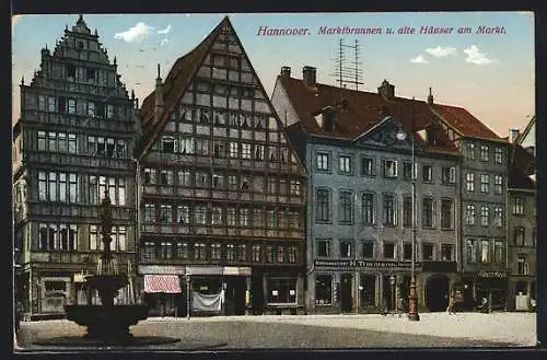 AK Hannover, Marktbrunnen u. alte Häuser am Markt