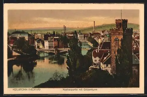 AK Heilbronn /Neckar, Neckarpartie mit Götzenturm