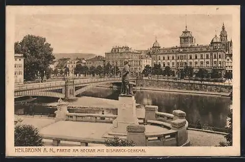 AK Heilbronn A.N., Partie am Neckar mit Bismarck-Denkmal