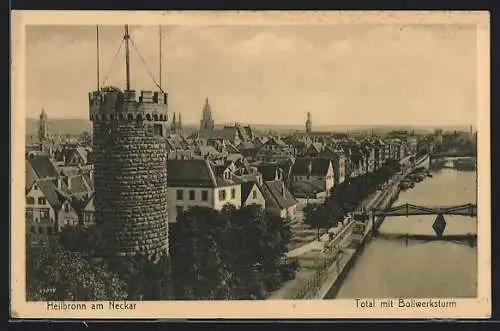 AK Heilbronn am Neckar, Flusspartie mit Bollwerksturm